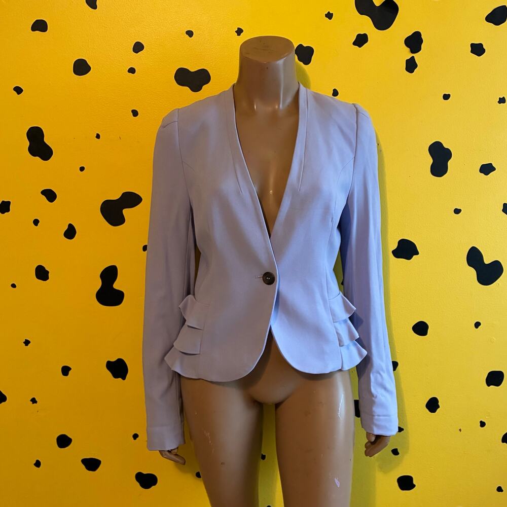 Lavender Blazer Ruffle Hem Fitted Jacket Women Size 8 Office Siren Romantic